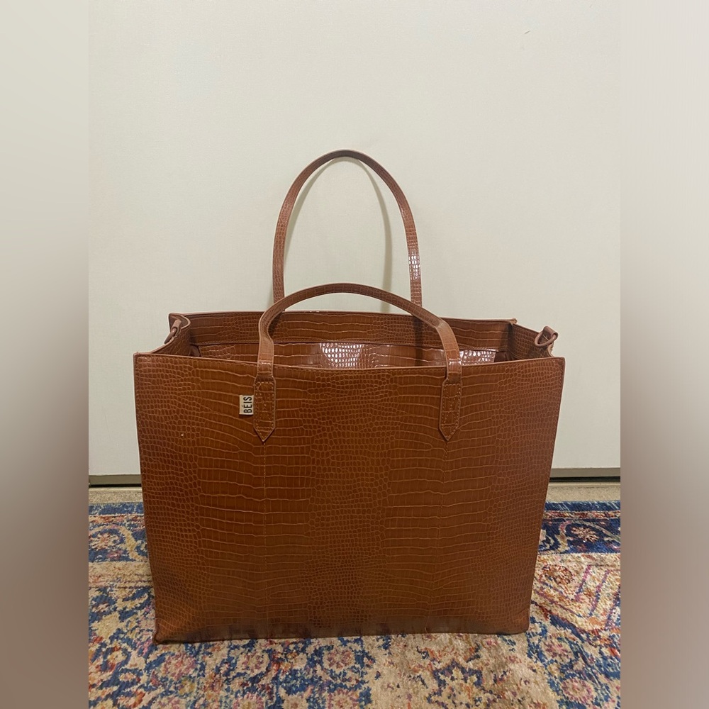 Beis Large Work Tote in Cognac Croc